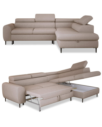 Narożnik Rayo L, funkcja spania, pojemnik, regulowane zagłówki, Wersal