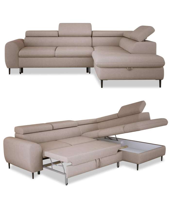 Narożnik Rayo L, funkcja spania, pojemnik, regulowane zagłówki, Wersal