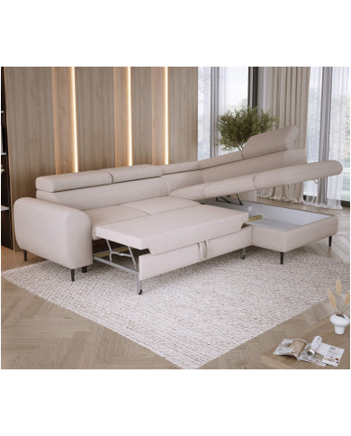 Narożnik Rayo L, funkcja spania, pojemnik, regulowane zagłówki, Wersal