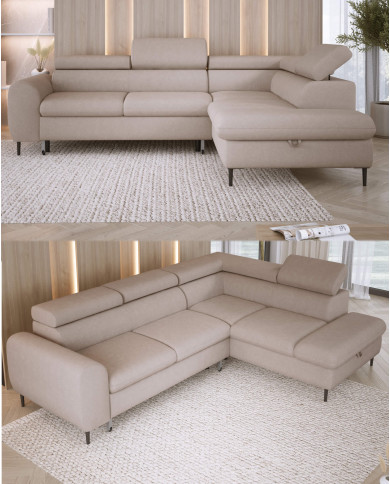 Narożnik Rayo L, funkcja spania, pojemnik, regulowane zagłówki, Wersal