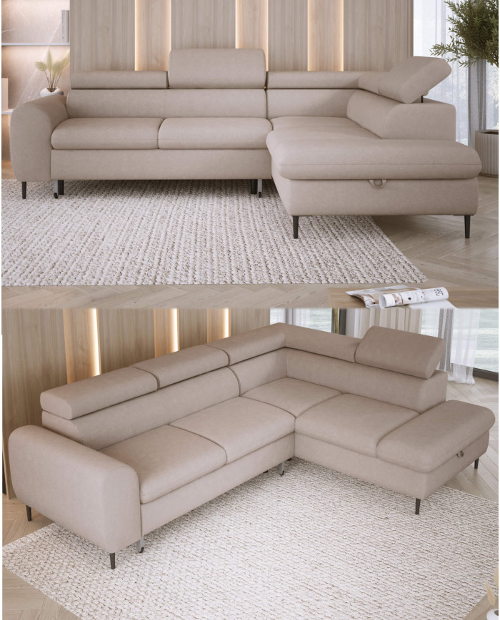 Narożnik Rayo L, funkcja spania, pojemnik, regulowane zagłówki, Wersal