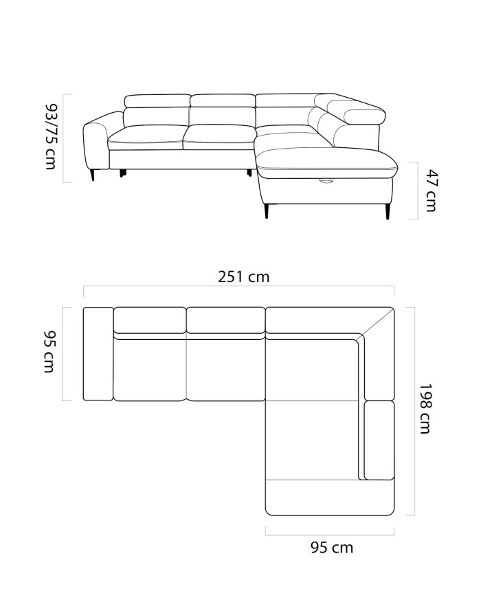 Narożnik Rayo L, funkcja spania, pojemnik, regulowane zagłówki, Wersal