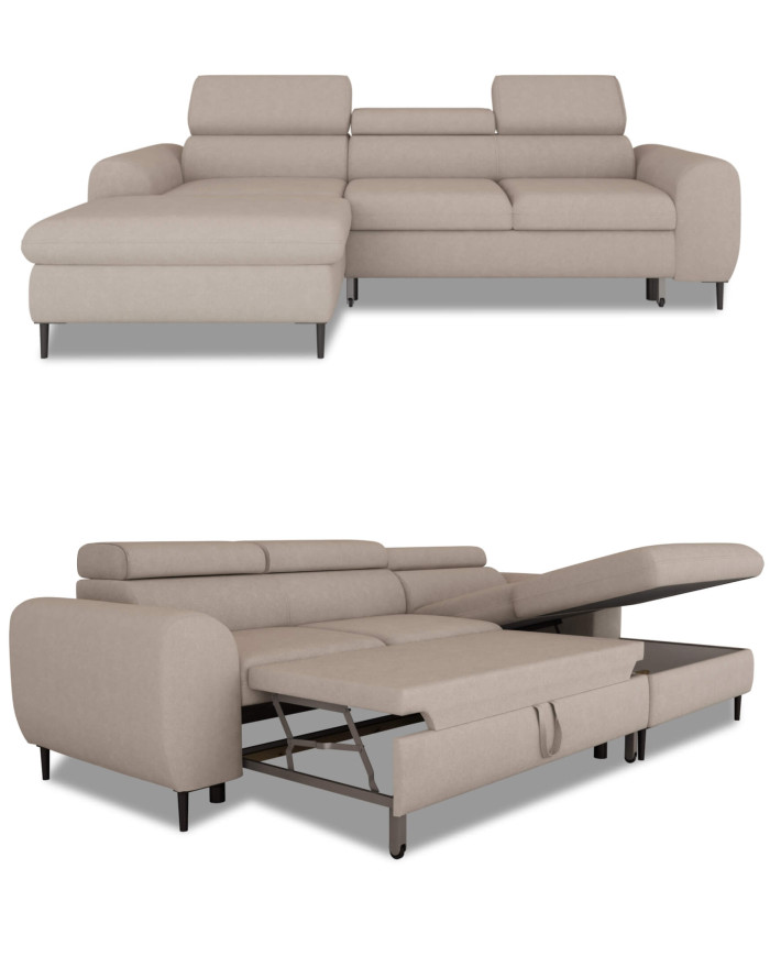 Narożnik Rayo S, funkcja spania, pojemnik, regulowane zagłówki, Wersal