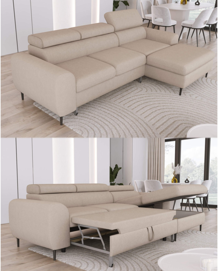 Narożnik Rayo S, funkcja spania, pojemnik, regulowane zagłówki, Wersal