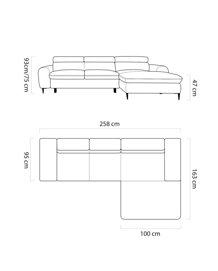 Narożnik Rayo S, funkcja spania, pojemnik, regulowane zagłówki, Wersal