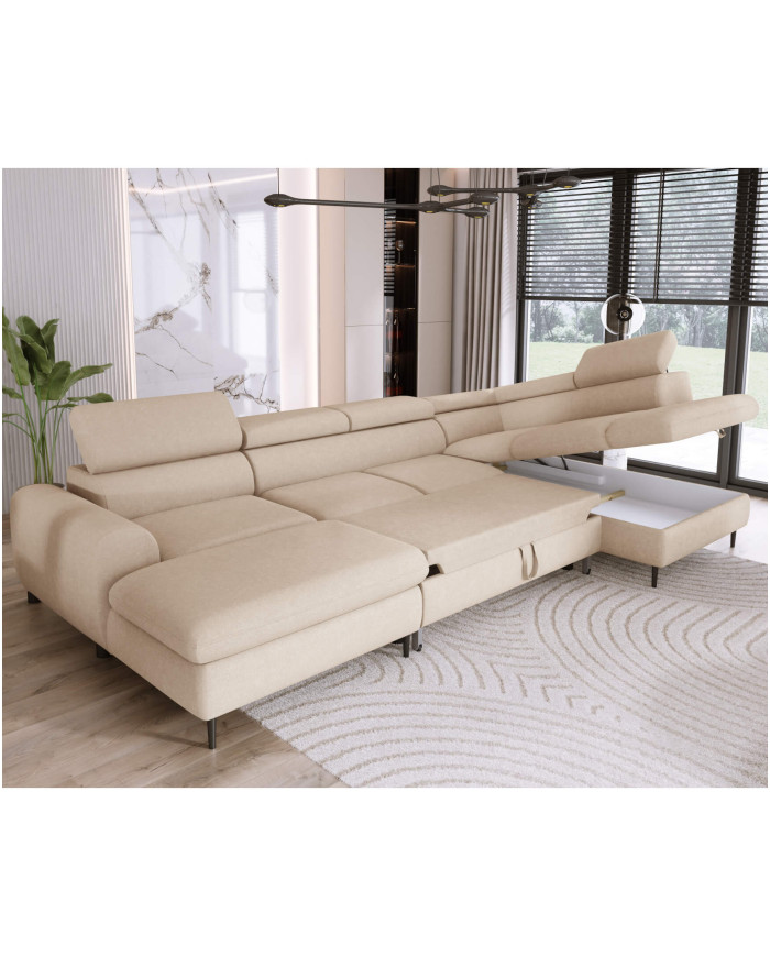 Narożnik Rayo XL, funkcja spania, pojemnik, regulowane zagłówki, Wersal