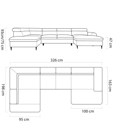 Narożnik Rayo XL, funkcja spania, pojemnik, regulowane zagłówki, Wersal