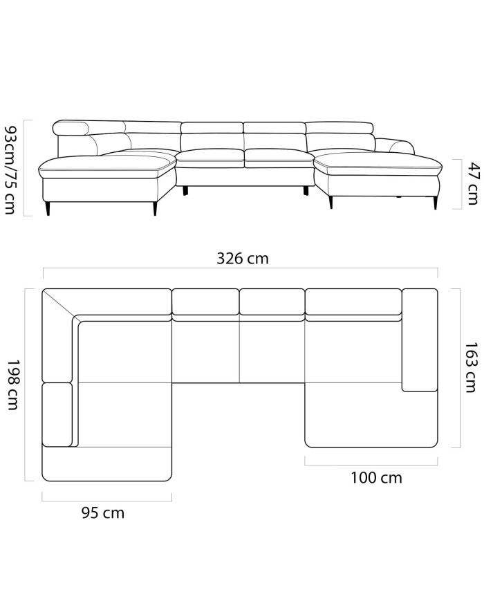 Narożnik Rayo XL, funkcja spania, pojemnik, regulowane zagłówki, Wersal