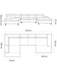 Narożnik Rayo XL, funkcja spania, pojemnik, regulowane zagłówki, Wersal