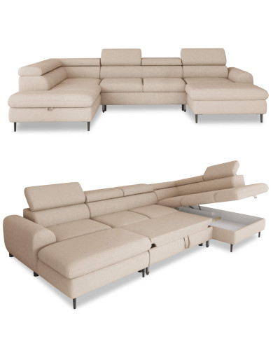 Narożnik Rayo XL, funkcja spania, pojemnik, regulowane zagłówki, Wersal