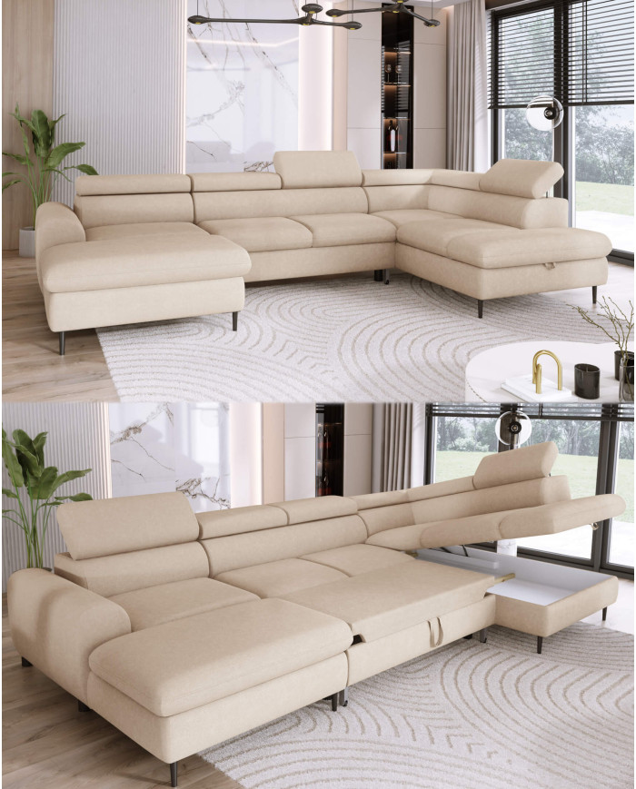 Narożnik Rayo XL, funkcja spania, pojemnik, regulowane zagłówki, Wersal