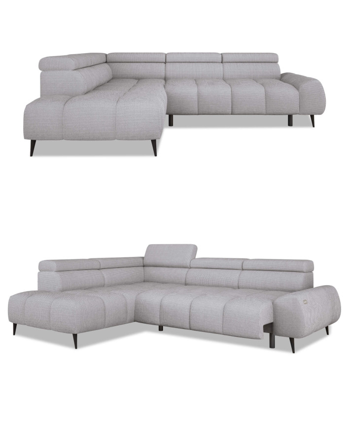 Narożnik Santo L, elektrycznie wysuwane siedzisko, regulowane zagłówki, Wersal