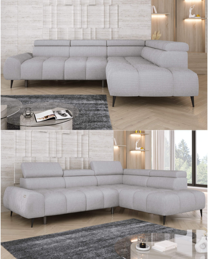 Narożnik Santo L, elektrycznie wysuwane siedzisko, regulowane zagłówki, Wersal