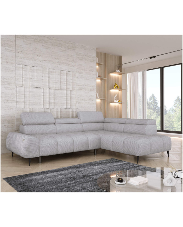 Narożnik Santo L, elektrycznie wysuwane siedzisko, regulowane zagłówki, Wersal