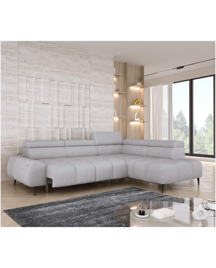 Narożnik Santo L, elektrycznie wysuwane siedzisko, regulowane zagłówki, Wersal