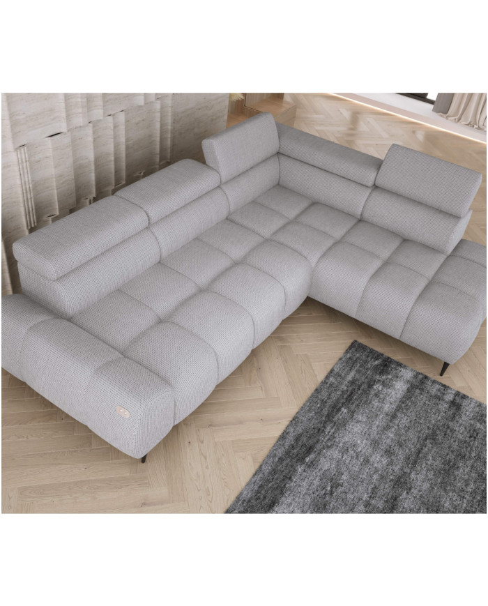 Narożnik Santo L, elektrycznie wysuwane siedzisko, regulowane zagłówki, Wersal