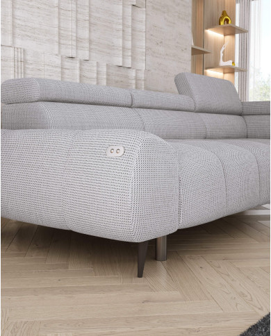 Narożnik Santo L, elektrycznie wysuwane siedzisko, regulowane zagłówki, Wersal