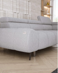 Narożnik Santo L, elektrycznie wysuwane siedzisko, regulowane zagłówki, Wersal