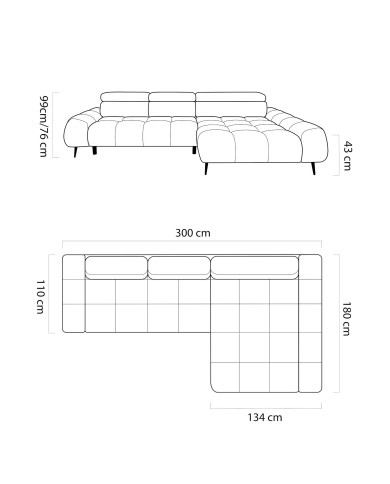 Narożnik Santo S, elektrycznie wysuwane siedzisko, regulowane zagłówki, Wersal