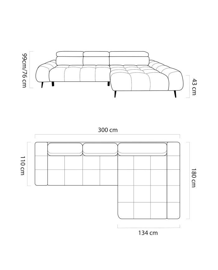 Narożnik Santo S, elektrycznie wysuwane siedzisko, regulowane zagłówki, Wersal