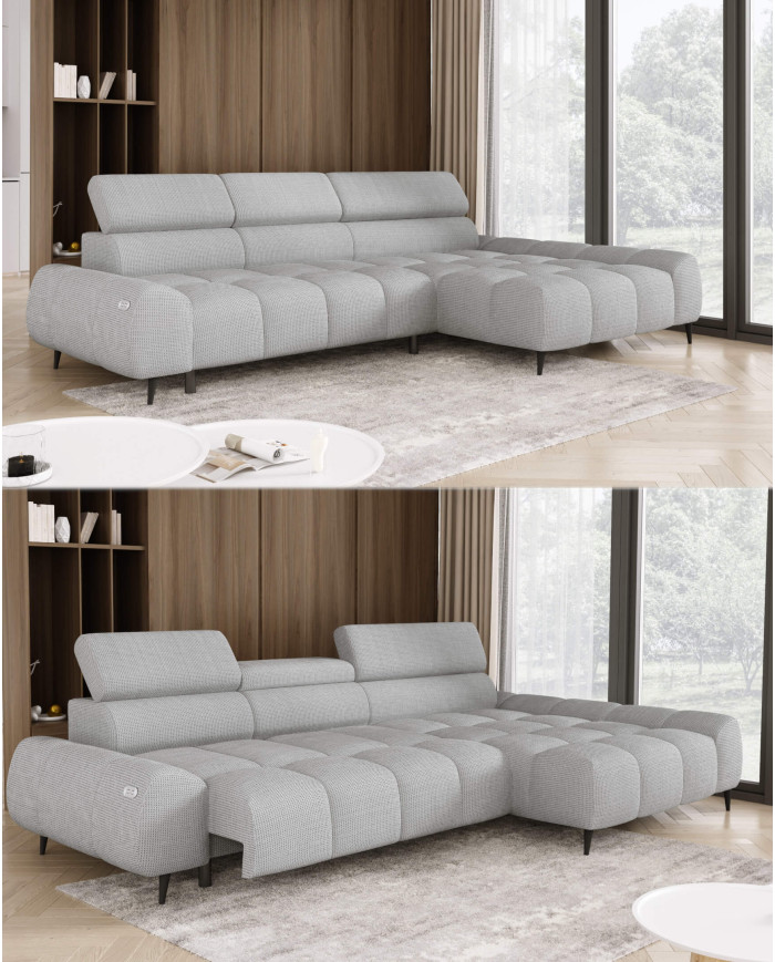 Narożnik Santo S, elektrycznie wysuwane siedzisko, regulowane zagłówki, Wersal