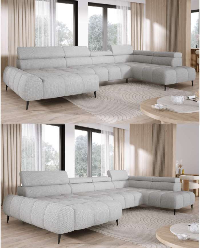 Narożnik Santo XL, elektrycznie wysuwane siedzisko, regulowane zagłówki, Wersal