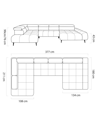 Narożnik Santo XL, elektrycznie wysuwane siedzisko, regulowane zagłówki, Wersal