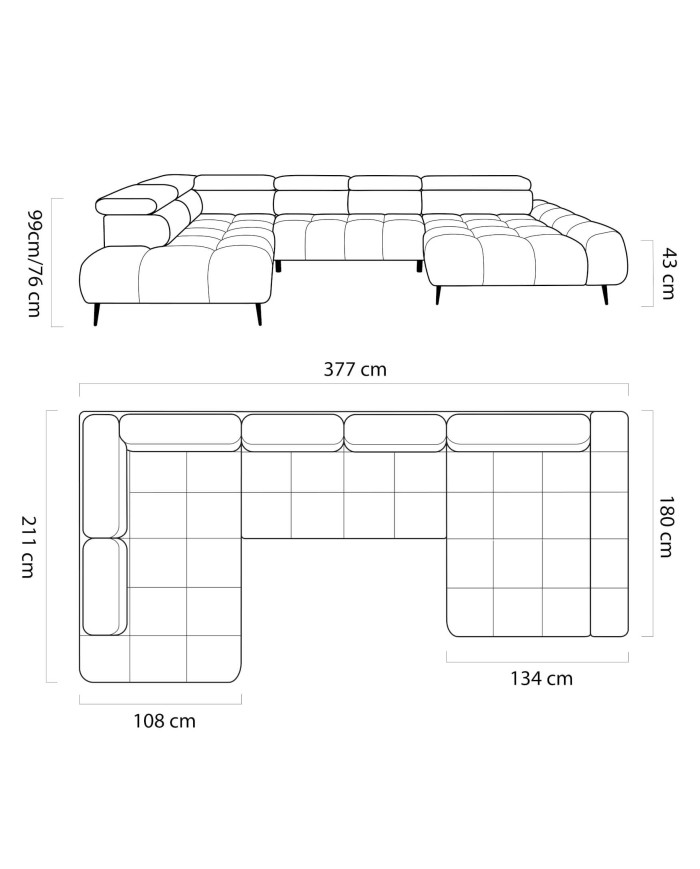 Narożnik Santo XL, elektrycznie wysuwane siedzisko, regulowane zagłówki, Wersal