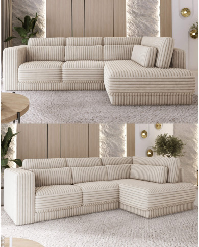 Narożnik Tirana, luźne poduchy oparciowe i lędźwiowe, Wersal