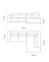 Narożnik Tirana, luźne poduchy oparciowe i lędźwiowe, Wersal