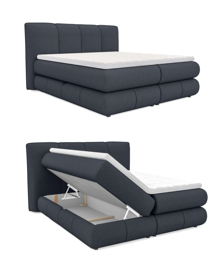 Łóżko kontynentalne Alberto 140x200 cm, boxspring, tapicerowane, materace, pojemniki, Wersal
