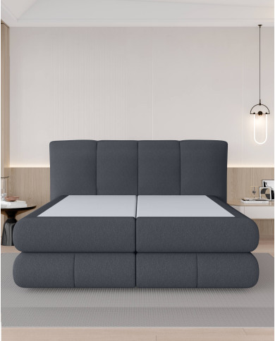 Łóżko kontynentalne Alberto 140x200 cm, boxspring, tapicerowane, materace, pojemniki, Wersal