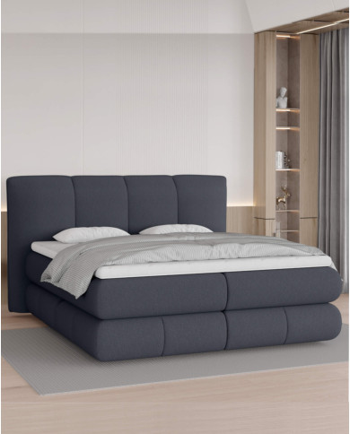 Łóżko kontynentalne Alberto 140x200 cm, boxspring, tapicerowane, materace, pojemniki, Wersal