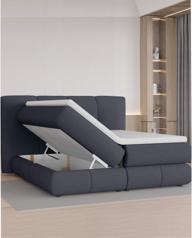 Łóżko kontynentalne Alberto 140x200 cm, boxspring, tapicerowane, materace, pojemniki, Wersal