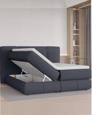 Łóżko kontynentalne Alberto 140x200 cm, boxspring, tapicerowane, materace, pojemniki, Wersal
