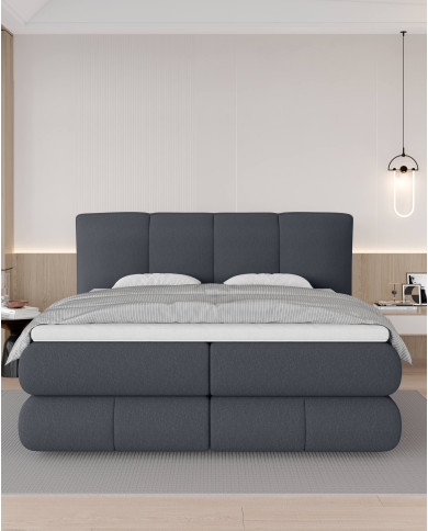 Łóżko kontynentalne Alberto 160x200 cm, boxspring, tapicerowane, materace, pojemniki, Wersal