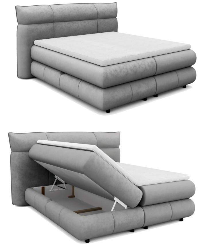 Łóżko kontynentalne Carmelo 140x200 cm, boxspring, tapicerowane, materace, pojemniki, Wersal