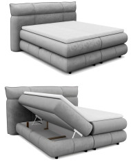 Łóżko kontynentalne Carmelo 140x200 cm, boxspring, tapicerowane, materace, pojemniki, Wersal