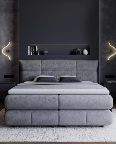 Łóżko kontynentalne Carmelo 140x200 cm, boxspring, tapicerowane, materace, pojemniki, Wersal