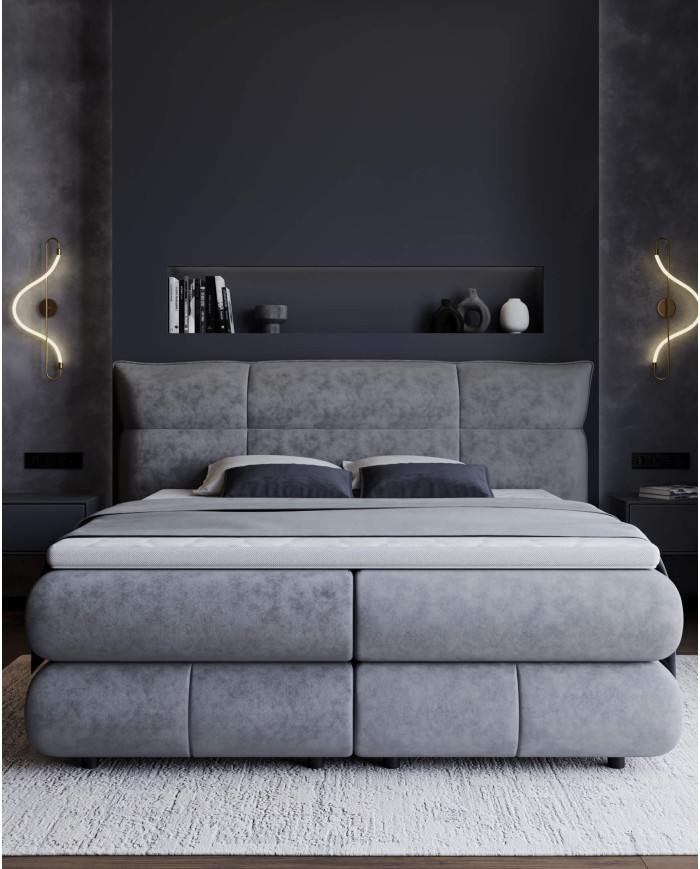 Łóżko kontynentalne Carmelo 140x200 cm, boxspring, tapicerowane, materace, pojemniki, Wersal