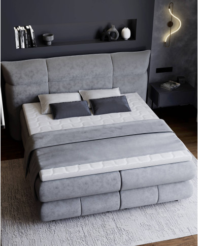 Łóżko kontynentalne Carmelo 140x200 cm, boxspring, tapicerowane, materace, pojemniki, Wersal