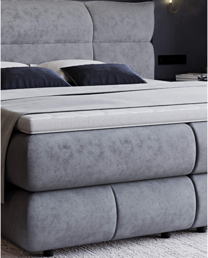 Łóżko kontynentalne Carmelo 140x200 cm, boxspring, tapicerowane, materace, pojemniki, Wersal