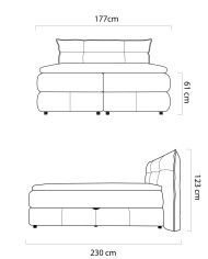 Łóżko kontynentalne Carmelo 140x200 cm, boxspring, tapicerowane, materace, pojemniki, Wersal