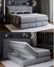 Łóżko kontynentalne Carmelo 160x200 cm, boxspring, tapicerowane, materace, pojemniki, Wersal