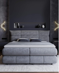 Łóżko kontynentalne Carmelo 180x200 cm, boxspring, tapicerowane, materace, pojemniki, Wersal