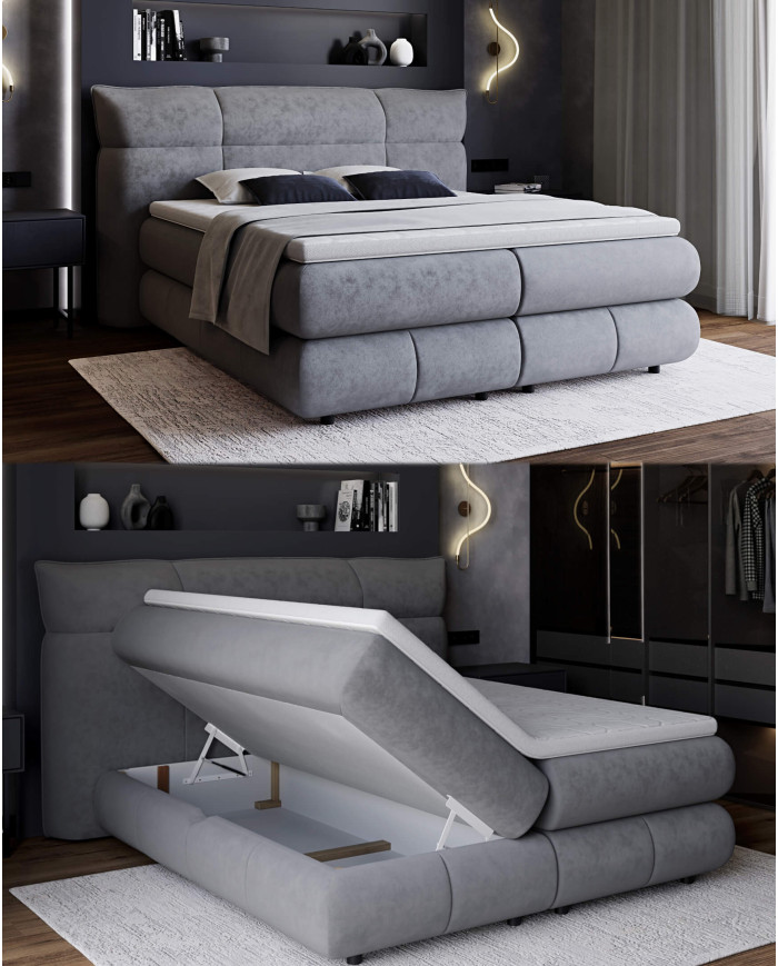 Łóżko kontynentalne Carmelo 180x200 cm, boxspring, tapicerowane, materace, pojemniki, Wersal