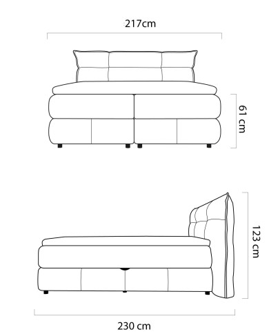 Łóżko kontynentalne Carmelo 180x200 cm, boxspring, tapicerowane, materace, pojemniki, Wersal