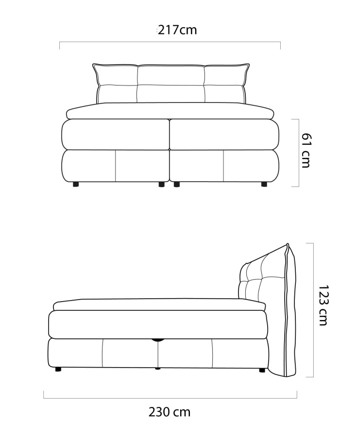Łóżko kontynentalne Carmelo 180x200 cm, boxspring, tapicerowane, materace, pojemniki, Wersal