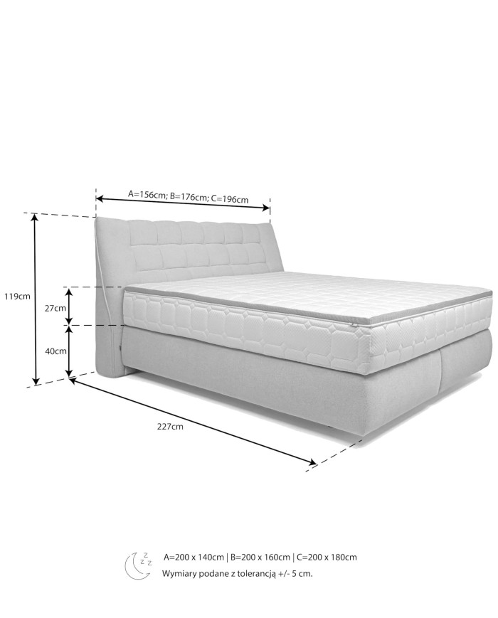 Łóżko kontynentalne Diuna 140x200, materac zintegrowany z topperem, Wersal