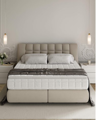 Łóżko kontynentalne Diuna 160x200, materac zintegrowany z topperem, Wersal